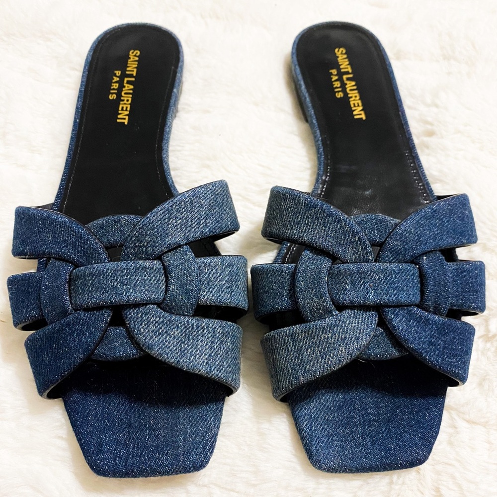 Saint Laurent denim 
Tribute Nu Pieds Sandals size 38 eu 8 us